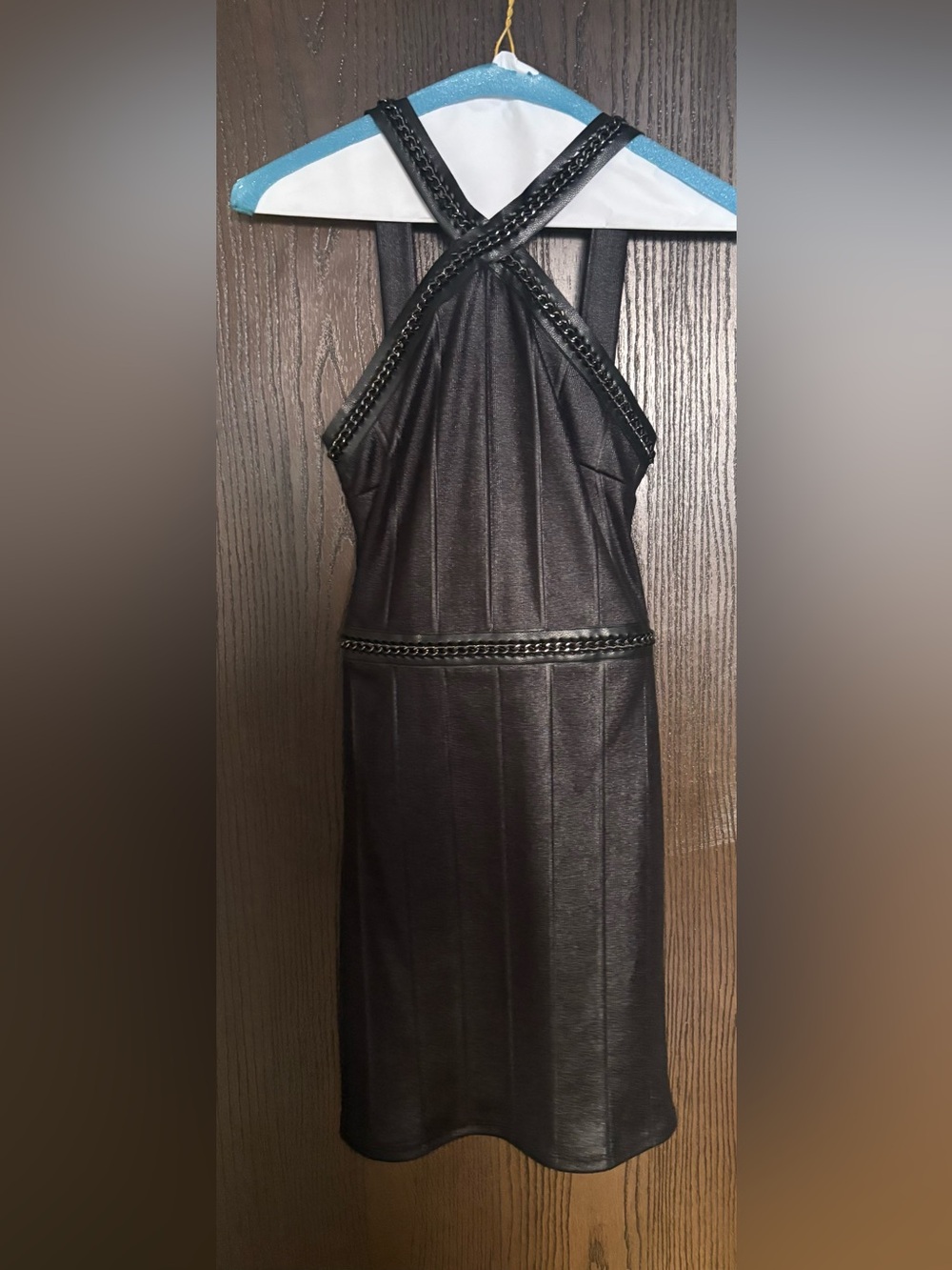 Topshop Black Faux-Leather Mini Dress with Cross-Back Detail
